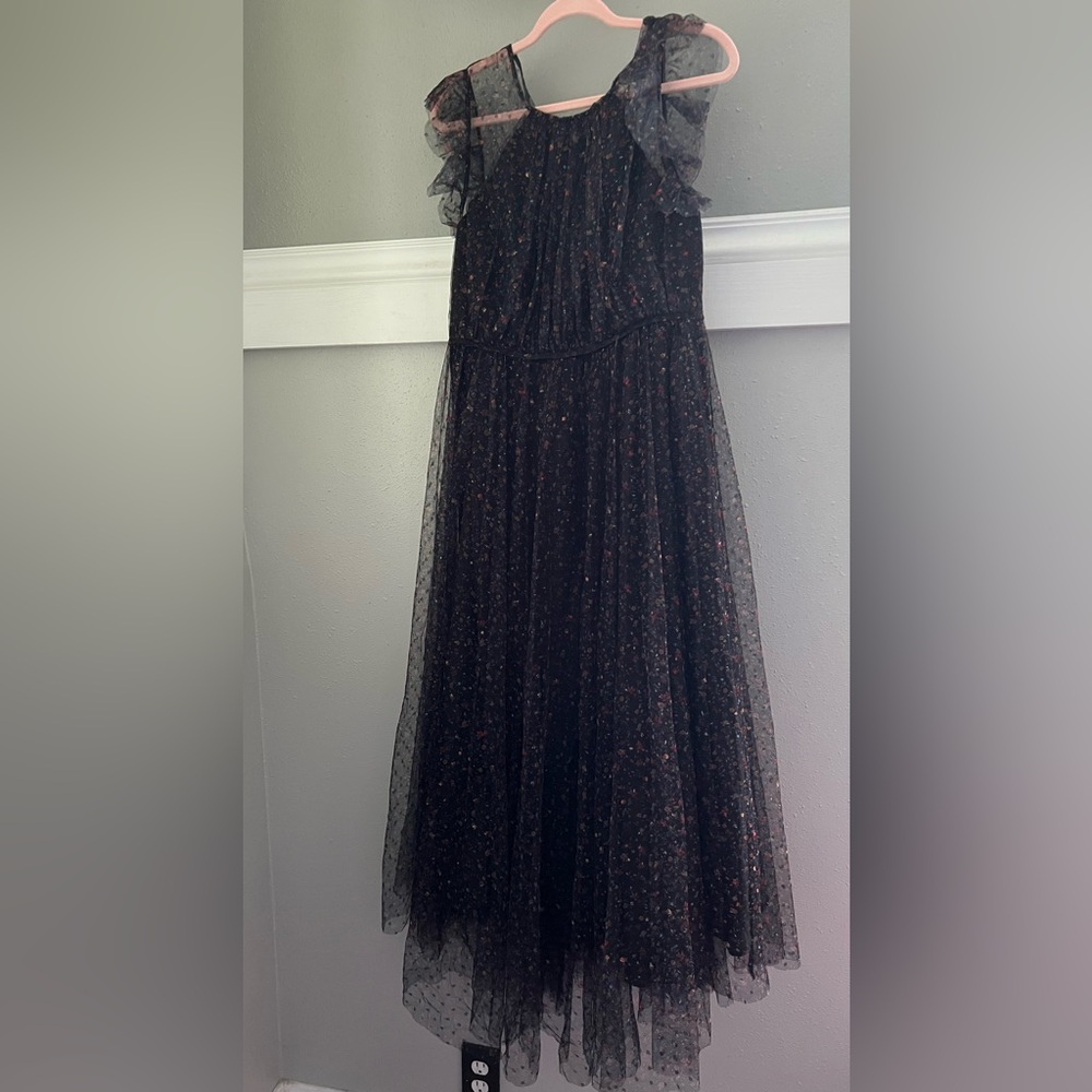MELLODAY Flutter Sleeve Mesh Maxi Dress In Black Dot Floral New - Picture 5 of 13